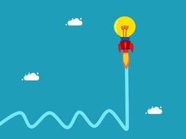 a rocket is flying up into the air with a light bulb on it vector