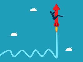 a man is riding on a rocket with an arrow pointing up vector