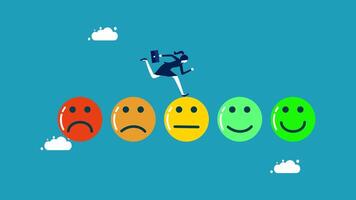 a man is walking on a line of colorful emoticions vector