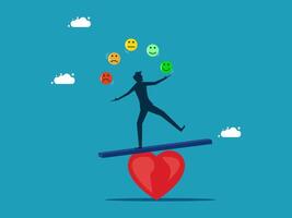 a man balancing on a heart with a smiley face vector