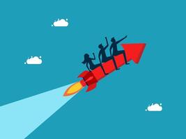 people riding on a rocket with a red arrow vector