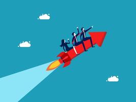 business people riding on a rocket with a red arrow vector