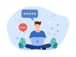 man with laptop and five stars rating icon vector