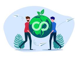 two people carrying a green globe with the word eco in the middle vector