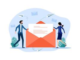 business people are holding an envelope with an envelope and paper airplane vector