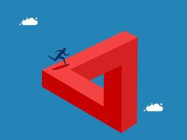 Challenge, Business Problem. Businessman Running on Penrose Triangle vector