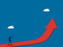 Businessman looks at growth arrow in the future vector