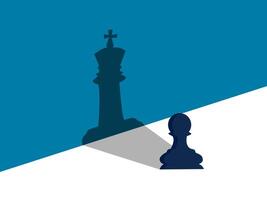 Personal Confidence. Chess Piece Standing With Shadow Of King vector