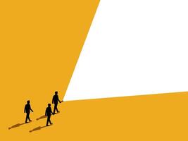 Clarify to employees. Businessman leader is walking with flashlight vector