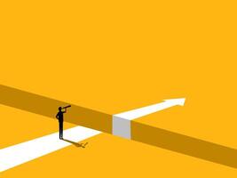 Obstacle Concept. Businessman Standing on the Edge of the Arrow Gap vector
