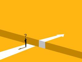 Obstacle Concept. man Standing on the Edge of the Arrow Gap vector