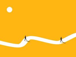 Competition, follow the model. Two businessmen walking on a long path vector