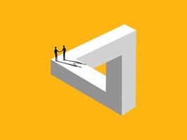 Solving problems together, success. Two businessmen shaking hands and agreeing on Penrose triangle vector