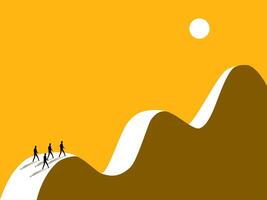 Leader, obstacle. Team of businessmen walk on an increasingly steep hill vector