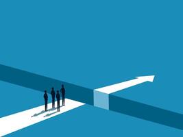 Obstacle Concept. team Businessman Standing on the Edge of the Arrow Gap vector