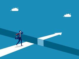 Courage, Risk. Businessman Standing on the Edge of the Arrow Gap vector