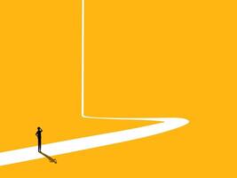 last curve of business. Businessman makes a decision on the difficult path vector