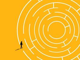 Overcome difficult challenges. Businessman solves a maze vector