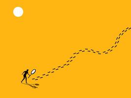 Businessman using magnifying glass to trace footprints vector
