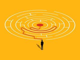 Make decisions and find success. Businessman solves a maze vector