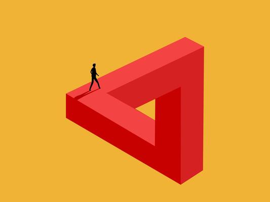 Businessman walking on the Penrose triangle