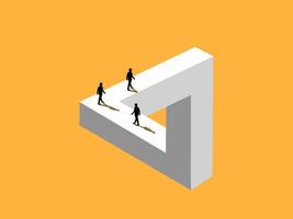 Success, challenge. Team. Businessman walking on Penrose triangle vector