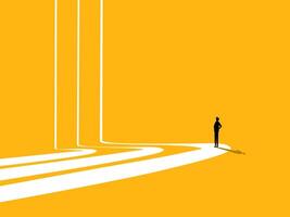 Turning point, confidence. Businessman standing on the personal path vector