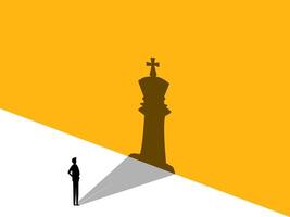 Ambition. Confident Businessman Standing With Shadow Of King. vector