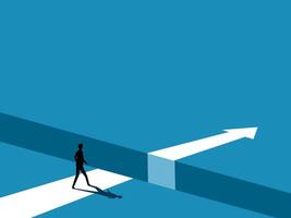 Courage, Risk. Businessman Standing on the Edge of the Arrow Gap vector