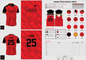 red sublimation jersey design with techpack and pattern vector