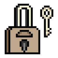 Padlock and key in pixel art style vector