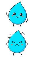 Cute sad and smiling happy water drop. modern cartoon character illustration icon design vector