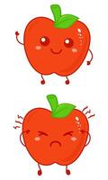 Cute sad and smiling happy apple fruit. modern cartoon character illustration icon design vector