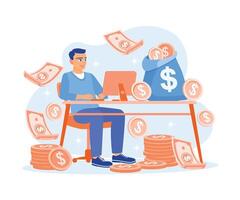 Man working from home using computer. Make money online. Earn money concept. Flat illustration. vector