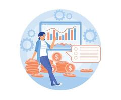 Women are analyzing statistical charts. Learn how to manage finances. Financial education concept. Flat illustration. vector