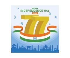 Commemorating India 77th Independence Day. Background of monuments in India. Independence Day India concept. Flat illustration. vector