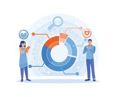 Business people are analyzing charts. Discuss targeting strategies. Market Research concept. Flat illustration. vector