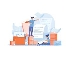 Business data protection. People store digital privacy data in databases. Data Management concept. Flat illustration. vector