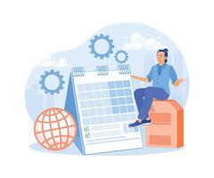 Men store rational information in electronic devices. Digital privacy data protection. Data Management concept. Flat illustration. vector