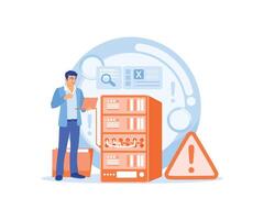 Businessman stores files on a server connected to a server rack. Protect data online. Database concept. Flat illustration. vector