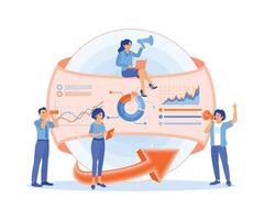 Office worker studying infographic data. Monitor company financial data. Data Analysis concept. Flat illustration. vector