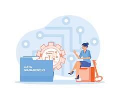 Women organize the storage of rational information. Efficient and secure data manager. Data Management concept. Flat illustration. vector