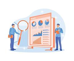 The finance team uses documents. Analyze and monitor financial data. Data Analysis concept. Flat illustration. vector