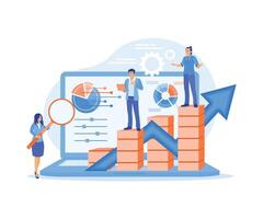 The marketing team analyzes statistical charts. Study marketing research charts. Data Analysis concept. Flat illustration. vector