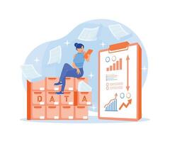 Woman organizes data storage. Store privacy data safely. Data Management concept. Flat illustration. vector
