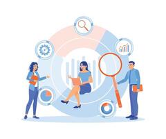 Office worker analyzes data, graphs, and charts. Create reports for presentations. Data Analysis concept. Flat illustration. vector