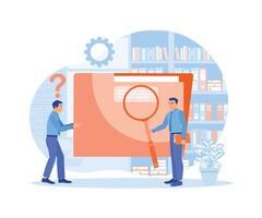The worker searches for files in the home folder. Save and group files. Storage concept. Flat illustration. vector