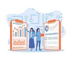 Businesswomen are analyzing data. Collect data and information to make decisions. Data Management concept. Flat illustration. vector