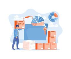 A man protects business data. Organize and store data on the server. Data Management concept. Flat illustration. vector