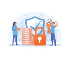 People store personal data in server racks. Protect personal data from fraud. Database concept. Flat illustration. vector